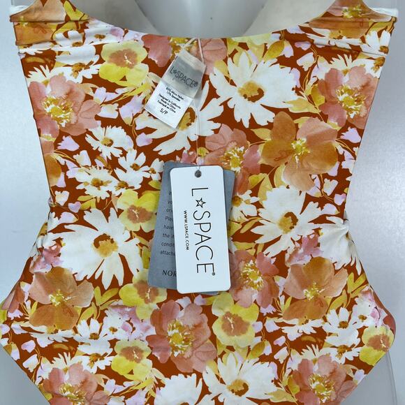 L SPACE Topanga Classic Floral One-Piece Swimsuit Brown Yellow - Picture 6 of 11